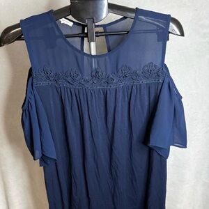 Maurices Navy Cold-Shoulder Lace Yoke Top